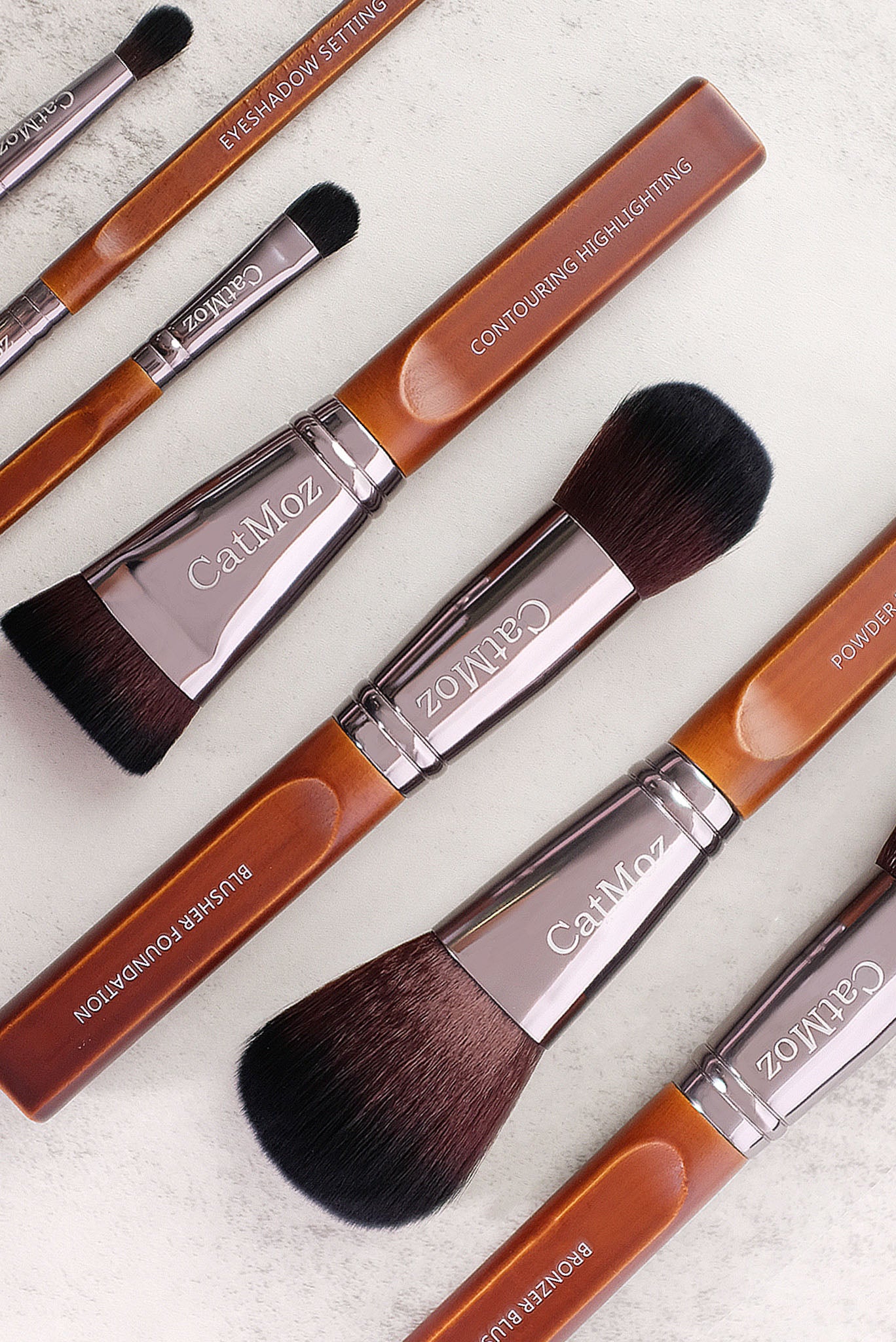 CatMoz メイクアップブラシ 基本9本セット|高密度バスファイバー ポーチ付き