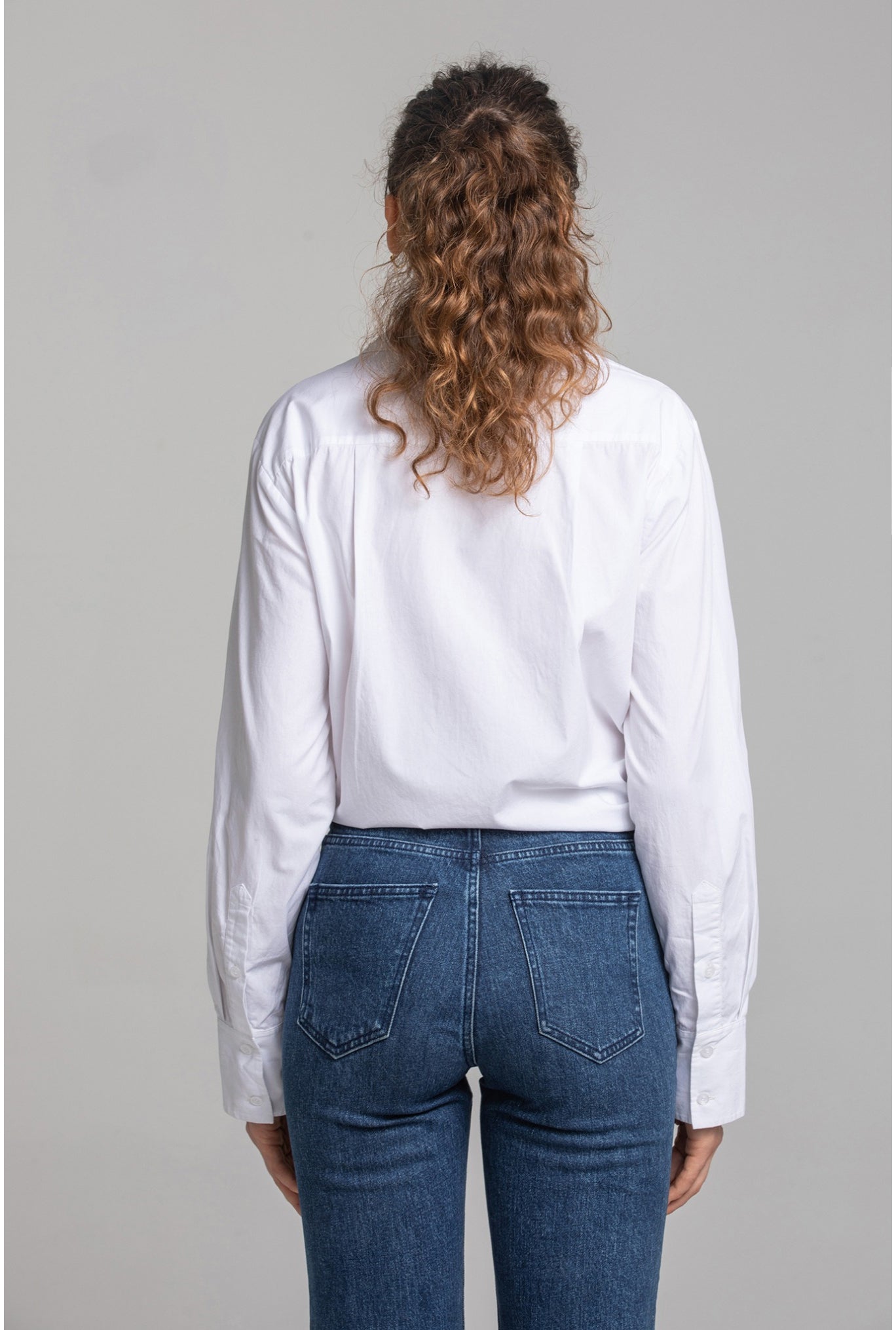 ポプリン ホワイトシャツ|ルーズフィット フライフロント バレルカフス