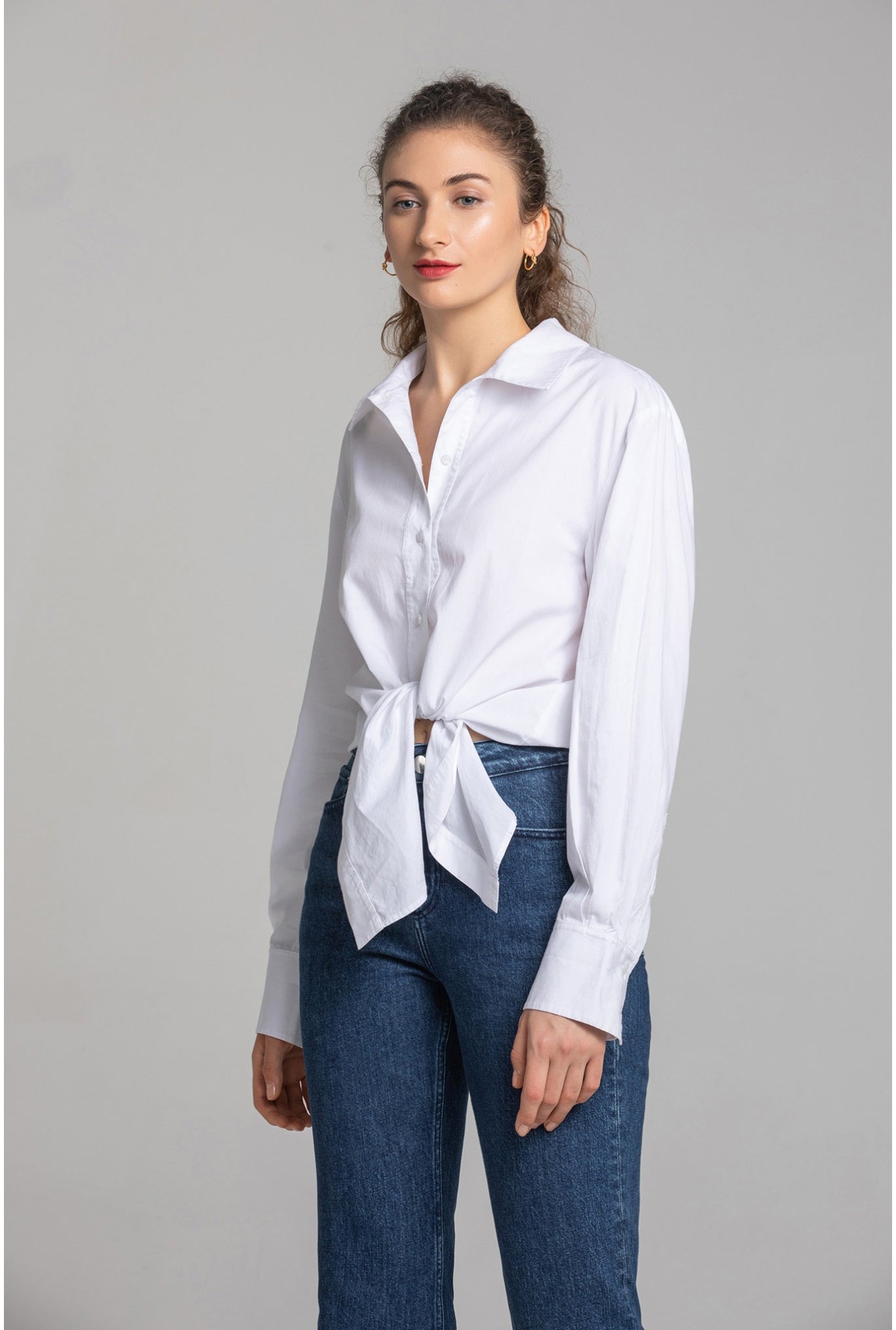 ポプリン ホワイトシャツ|ルーズフィット フライフロント バレルカフス