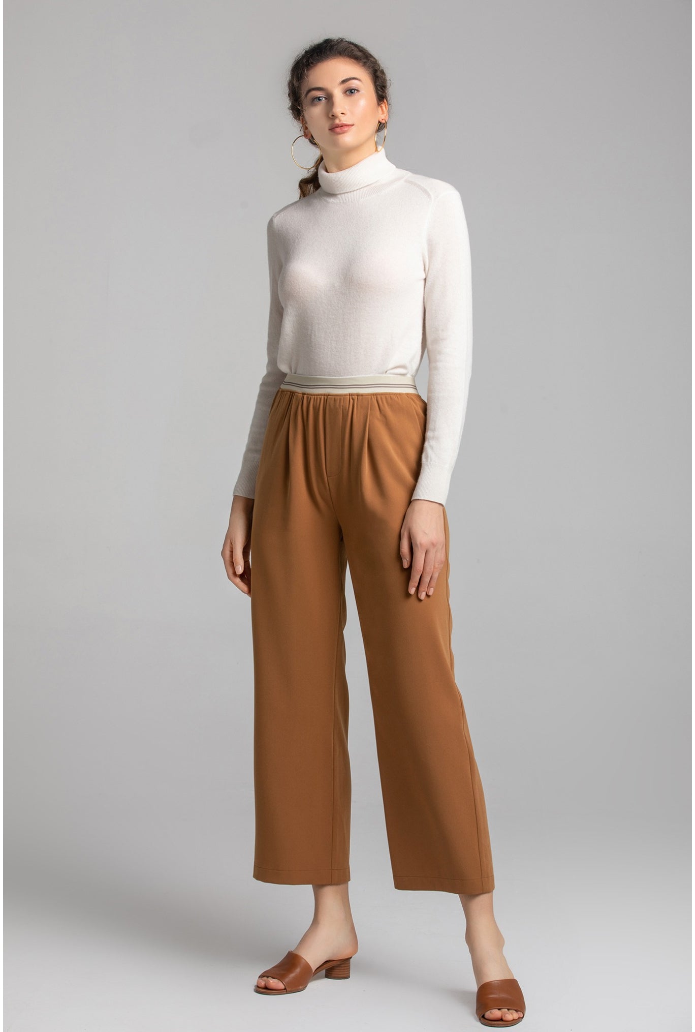 CatMoz ウエストワイドレッグパンツ|ハイウエスト ストレッチ ワイドストレート