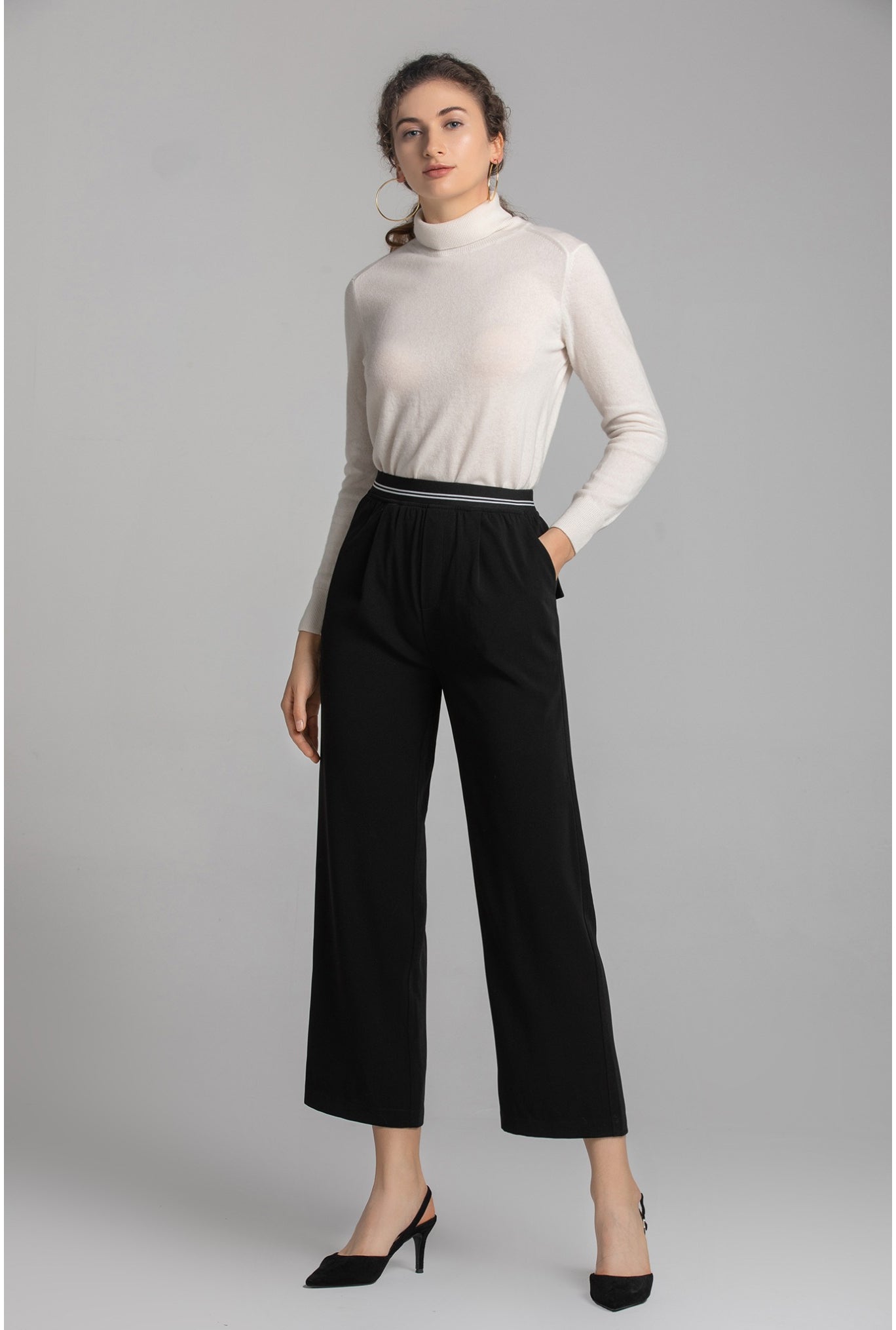 CatMoz ウエストワイドレッグパンツ|ハイウエスト ストレッチ ワイドストレート