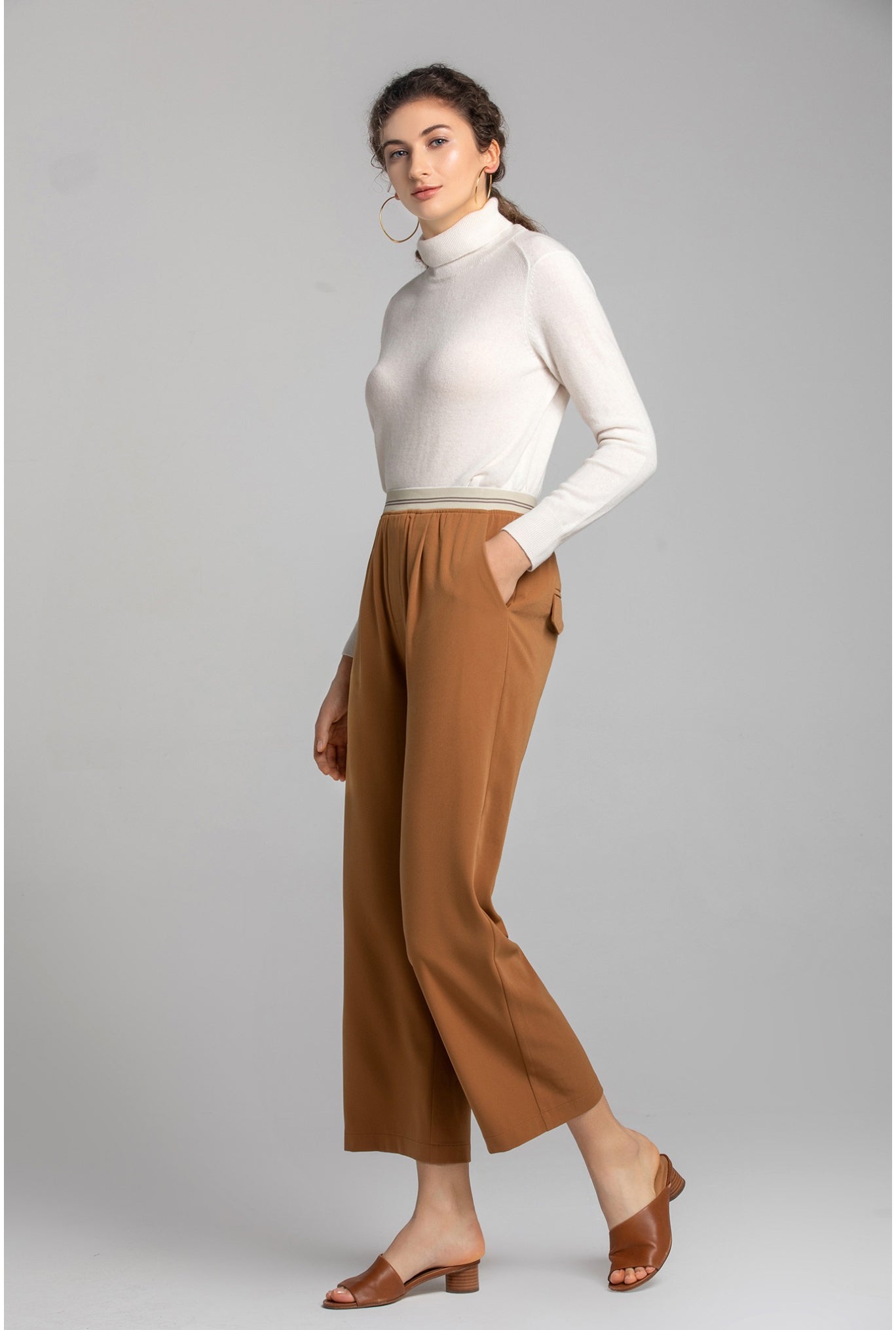 CatMoz ウエストワイドレッグパンツ|ハイウエスト ストレッチ ワイドストレート