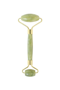 フェイスシャル ジェイドローラーの正面全体画像。大小2つのグリーン翡翠ローラーが付いた美容ローラー。