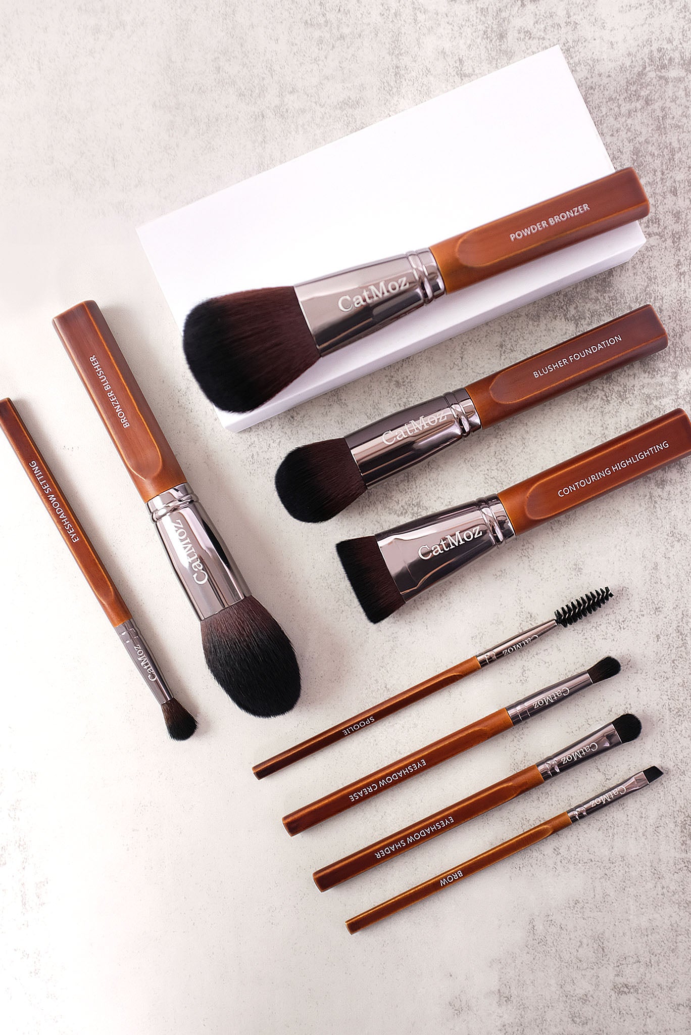 CatMoz メイクアップブラシ 基本9本セット｜高密度バスファイバー ポーチ付き