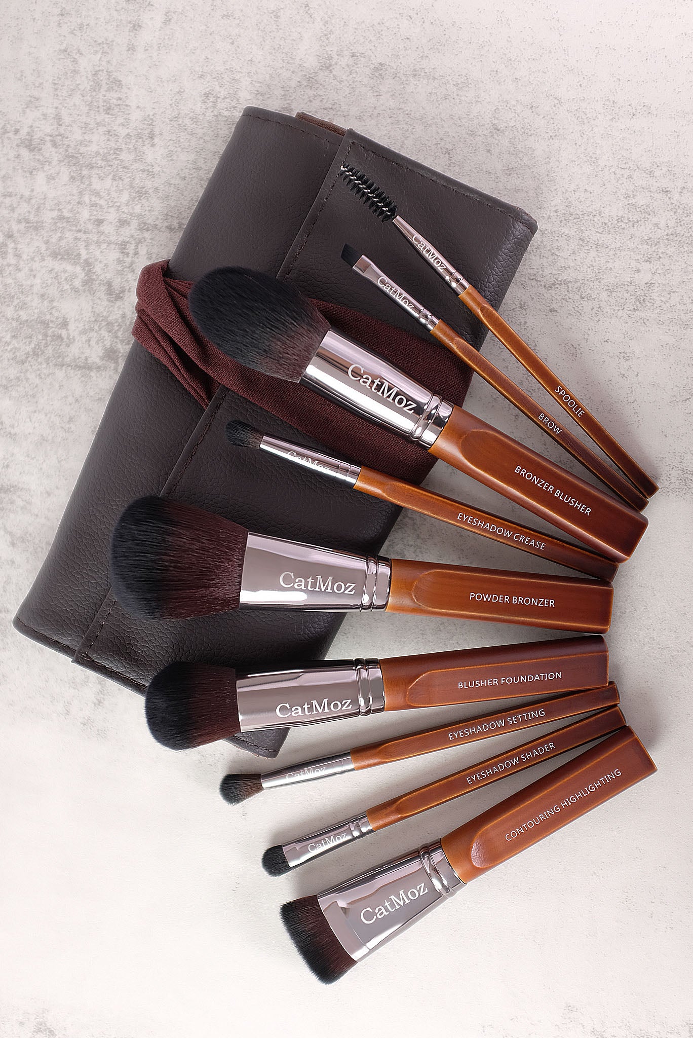 CatMoz メイクアップブラシ 基本9本セット｜高密度バスファイバー ポーチ付き