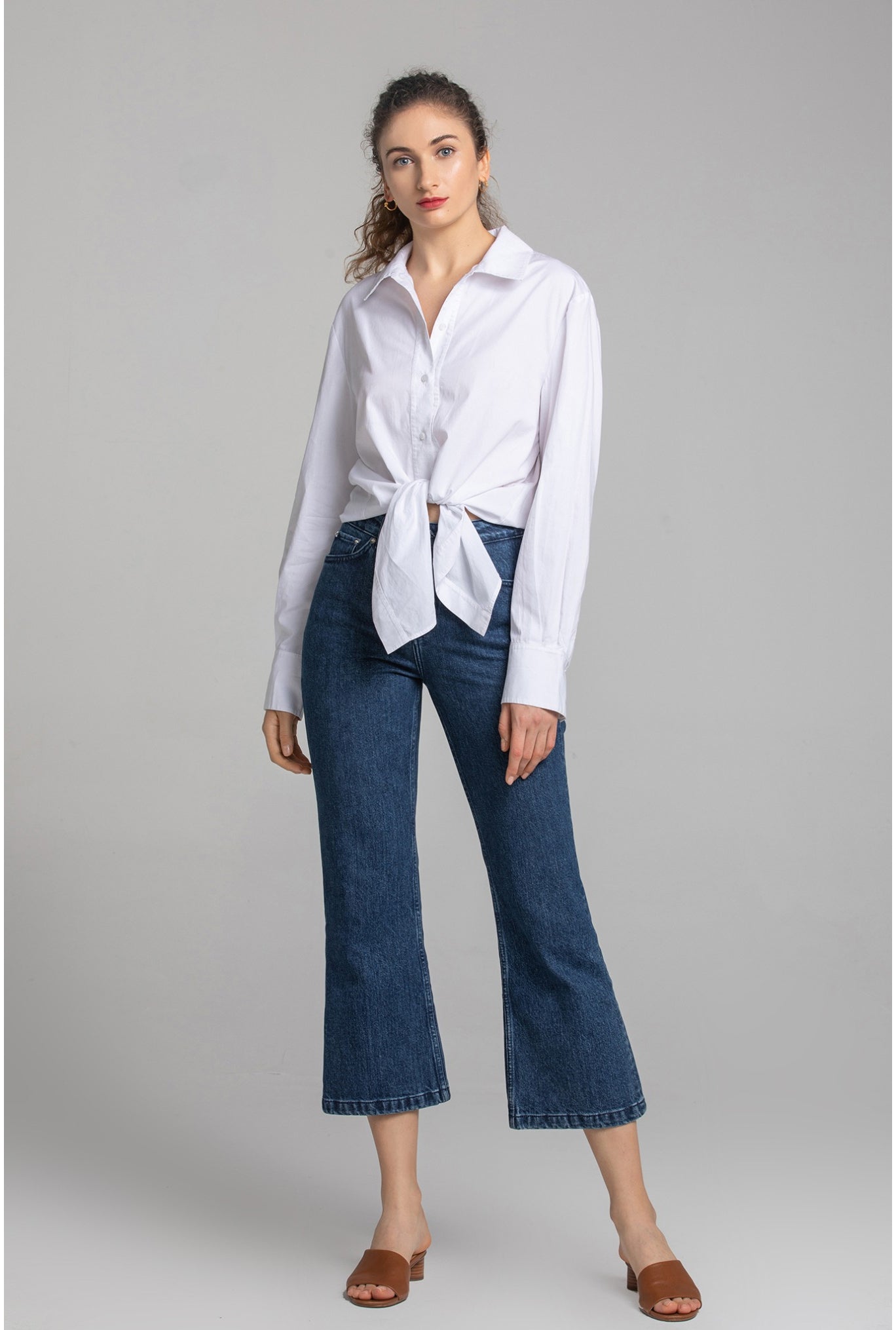 ポプリン ホワイトシャツ｜ルーズフィット フライフロント バレルカフス