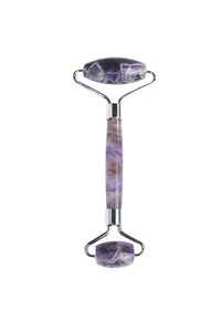 フェイスシャル ローラー パープルクォーツの正面全体画像。大小2つのアメジストローラーが付いた美顔ローラー。