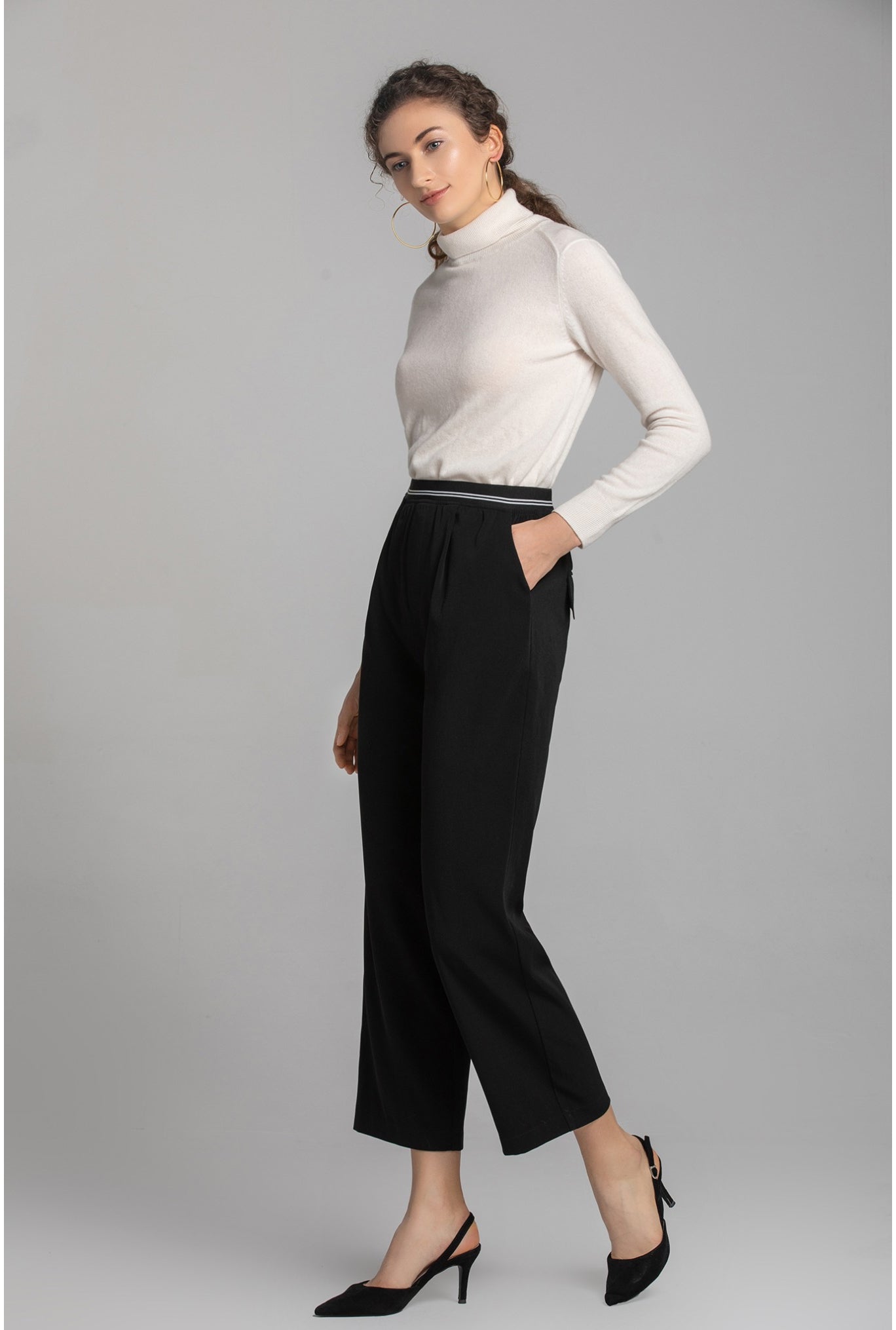 CatMoz ウエストワイドレッグパンツ｜ハイウエスト ストレッチ ワイドストレート